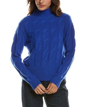 Forte Cable Mock Neck 100% Cashmere Jumper - Blue