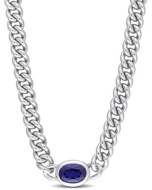 Rina Limor Silver 1.27 Ct. Tw. Sapphire Curb Link Chain Necklace - Blue