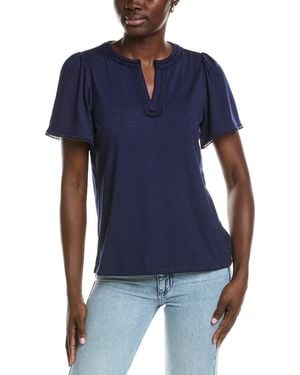 Jones New York Drapey Slub Split Neck Top - Blue
