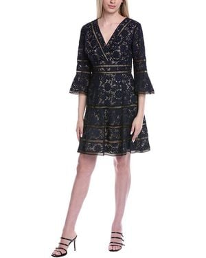 Shani Bell-Sleeve Surplice Lace Dress - Black