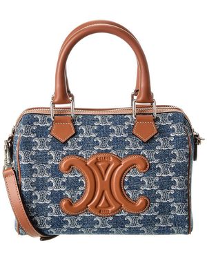Celine Boston Small Denim & Leather Shoulder Bag - Blue