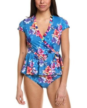 Johnny Was Wrap Tankini Top - Blue