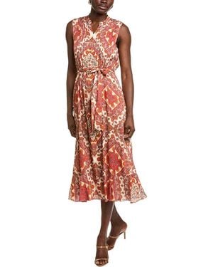 Tahari The Phoebe Silk-Blend Midi Dress - Red