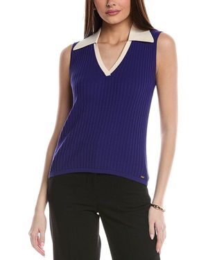 St. John Textured Rib Knit Collar Shell - Blue