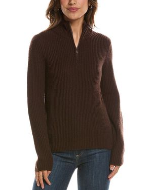 Forte Zip Mock Neck 100% Cashmere Jumper - Brown