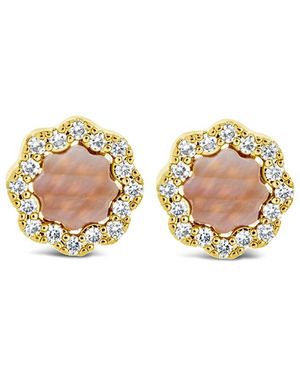 Sterling Forever 14K Plated Frame Rose Petal Studs - White
