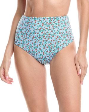 Sea Lilly Print High-Waist Bikini Bottom - Blue