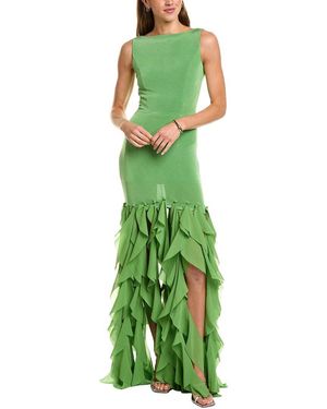 Elliatt Marison Ruffled Fringe Gown - Green