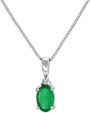 LEVARON 14K 0.31 Ct. Tw. Diamond & Emerald Drop Pendant - Metallic