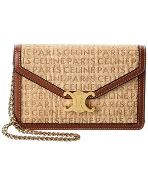 Celine Classique Triomphe Raffia & Leather Shoulder Bag - Brown