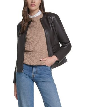 Cole Haan Quilted Leather Jacket - Blue