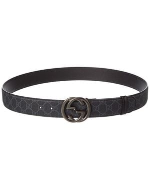 Gucci Interlocking G Gg Supreme Canvas & Leather Belt - Black