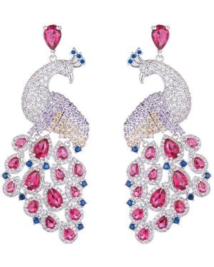 Eye Candy LA Luxe Collection Pink Peacock Cubic Zirconia Crystal Drop Earrings - White