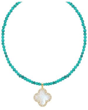 Liv Oliver 18K Plated 15.75 Ct. Tw. Mother Of Pearl Cz Necklace - Blue