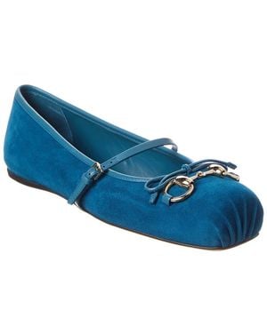 Gucci Horsebit Suede & Leather Ballet Flat - Blue