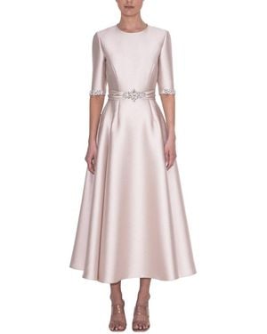 Reem Acra Jewel Neck Mikado Tea-Length Dress - Pink