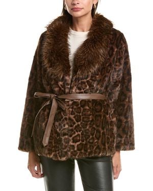 La Fiorentina Leopard Faux Fur Cropped Jacket - Brown