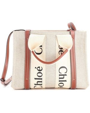 Chloé Canvas & Leather Woody Convertible Tote Small (Authentic Pre- Loved) - Pink