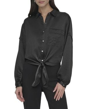 DKNY Nail Crease Tie-Front Top - Black