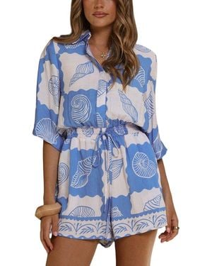 Esea 2Pc Linen-Blend Shirt & Short Set - Blue