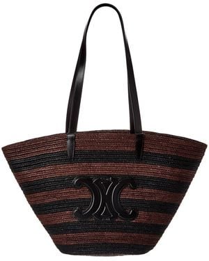 Celine Classic Panier Raffia & Leather Tote - Black
