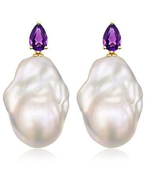Kai Fine Jewelry 14K 0.70 Ct. Tw. Amethyst & 16-17Mm Pearl Drop Earrings - Pink