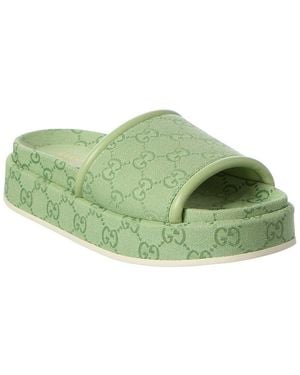 Gucci Gg Canvas & Leather Platform Sandal - Green