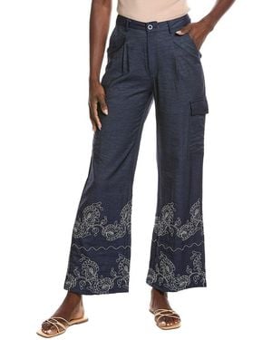 Gracia Embroidery Hem Wide Leg Cargo Pant - Blue