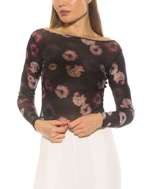 Alexia Admor Opal Boatneck Sheer Mesh Top - Grey
