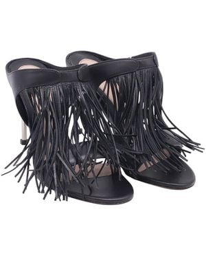 McQueen Leather Hill Fringed Heeled Mule (Authentic Pre- Loved) - Black