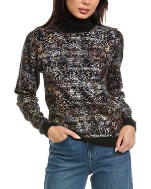 Brodie Cashmere Felicity Foiled Snake Roll Neck - Black
