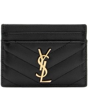 Saint Laurent Matelasse Grain De Poudre Monogram Card Case (Authentic Pre-Loved) - Black