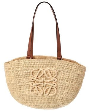 Loewe Logo Raffia & Leather Tote - Metallic