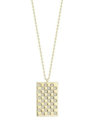 Chloe and Madison Silver Cz Checkered Tag Necklace - Metallic