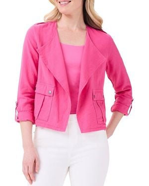 NIC+ZOE Rumba Linen-Blend Moto Jacket - Pink