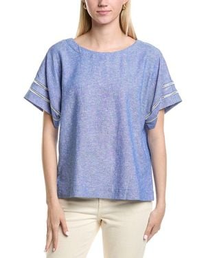 Anne Klein Linen-Blend Boxy Top - Blue