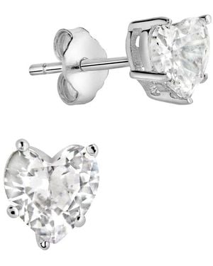 Sterling Forever Silver Cz Hearts Studs - White