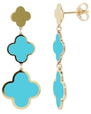 Italian Gold 14K Clover Dangle Earrings - Blue