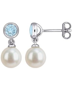 Rina Limor 0.60 Ct. Tw. Sky Topaz & 7-7.5Mm Pearl Stud Earrings - White