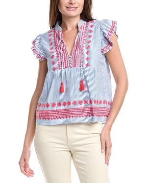 Sail To Sable Ruffle Front Linen-Blend Top - White