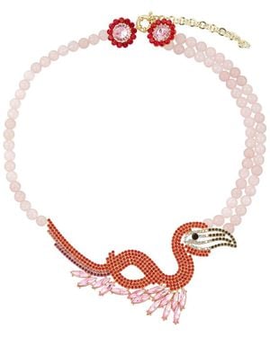 Eye Candy LA Flamingo Agate Beaded Statement Necklace - Red