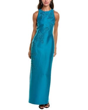 Badgley Mischka Beaded Applique Gown - Blue