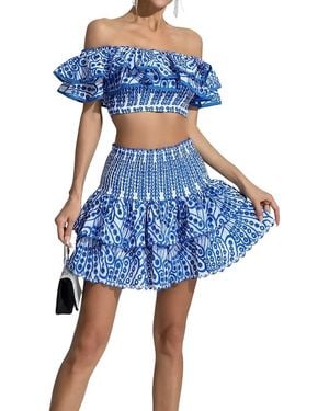 Linda Charm 2Pc Top & Mini Skirt Set - Blue