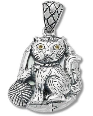 Samuel B. Silver Citrine Pearl Cat & Yarn Pendant - White
