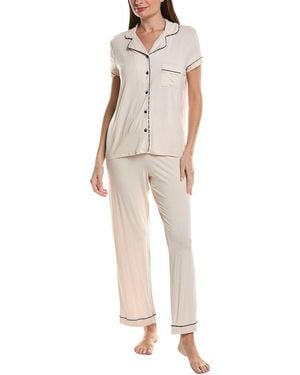 THREAD & STITCH 2Pc Notch Collar Top & Pant Pj Set - Natural