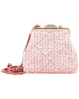 CHANEL Pink Tweed Quilted Canvas Kisslock Frame Clutch Crossbody, Never Carried (authentic Pre-loved)