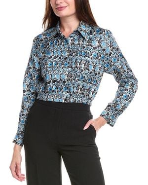 Sandro Cropped Silk Shirt - Blue