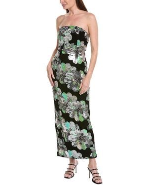 MILLY Orion Velvet Floral Sequins Maxi Dress - Green