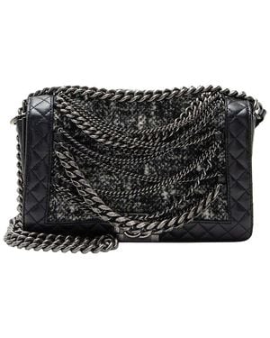 CHANEL Black Tweed & Calfskin Paris Dallas Enchained Old Medium Boy Bag (authentic Pre-loved)