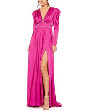 Mac Duggal Puff Shoulder Rhinestone Encrusted Dress - Pink
